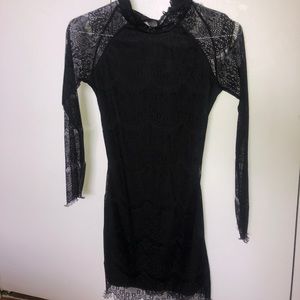 Black mesh mini dress w/ open back & long sleeves